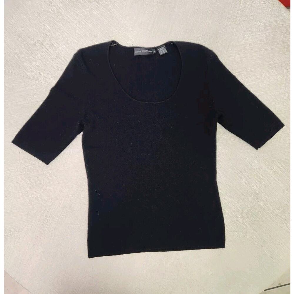 Dana Buchman Womens Thin Knit Short Sleeve Crew Neck Sweater Cashmere Silk L